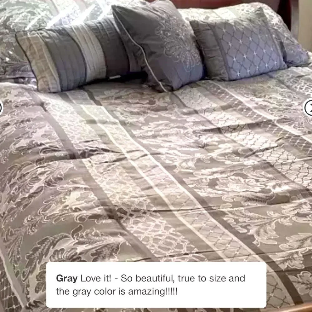 Floral Jacquard Modern Metallic Silver Shimmer Grey Comforter - Size King